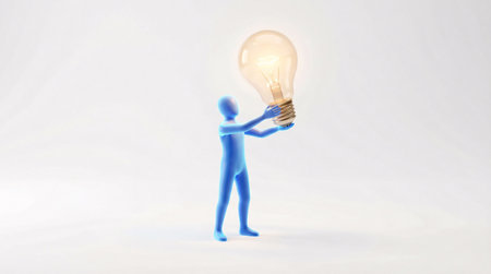Person with a light bulb on a white background. 3d renderingの素材