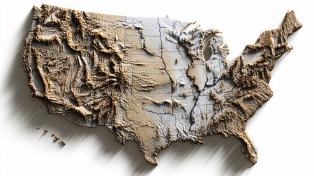 Map of the United States of America on white background. 3D renderingの素材