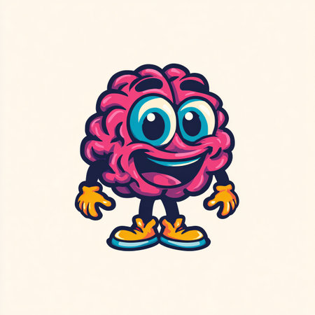 Funny cartoon brain. Vector illustration isolated on a white background.の素材