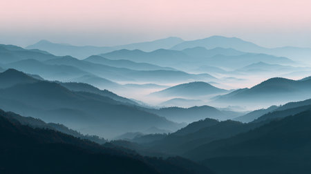 Mountain landscape with fog in the morning. Panoramic view.の素材