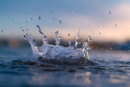 splashes of water on a background of the setting sun. macroの素材