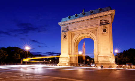 Arc de triomphe Bucharest, Night panoramic viewのeditorial素材
