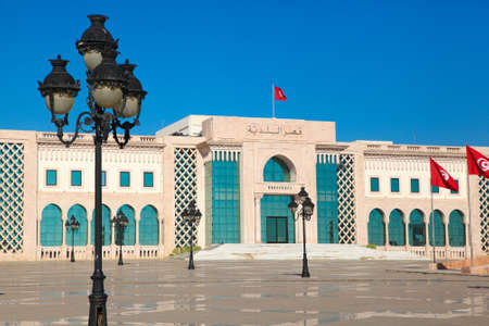 Tunis main square  Tourist attraction landmark with monuments and flagsのeditorial素材