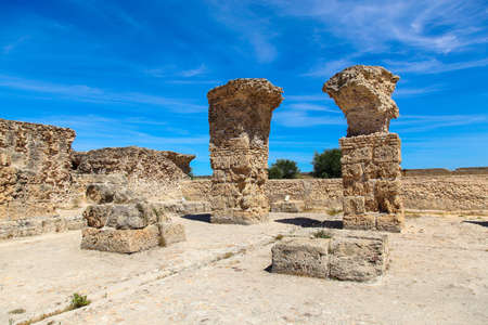 Ancient Roman Empire ruins of Carthage in near the sea in Tunisa