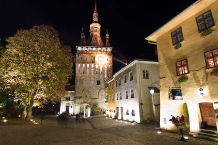 Night view of Sighisoara, Transylvania, Romaniaのeditorial素材