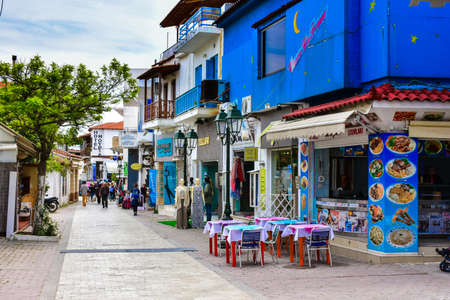 Skiathos town taverns on the streets of the main town on the islandのeditorial素材