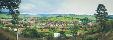 Traditional Saxon village in Transylvania, Romania. Panoramic view.