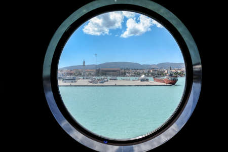 Zante Twon Zakynthos as see from the window of a Ferryboatの写真素材