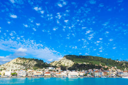 Zante town panorama from the sea. Sunny summer day on the island of Zakynthos Greeceの写真素材