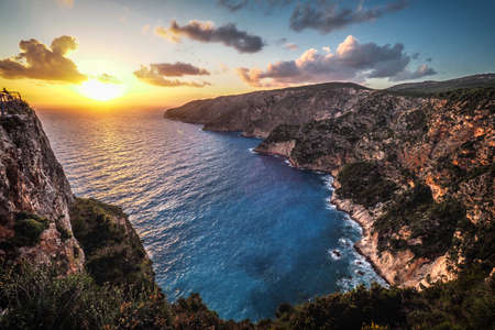 Kampi, the place for the most beautifull sunset in Zakynthos island. Summer time sunset in Zanteの写真素材