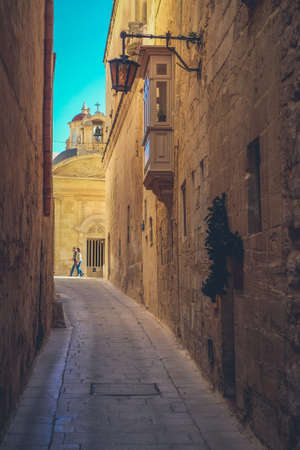 Mdina city streets - Malta. Famous narrow streets in the old citadel at sunsetの写真素材