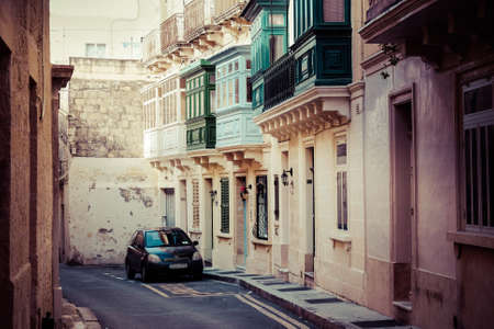 Malta city strets with traditional architectureの写真素材