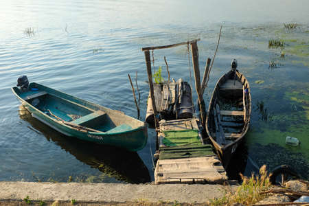 Mila 23, Romania, June 2017: Mila 23 fishing boats in Danube Deltaのeditorial素材