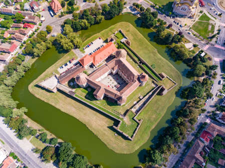 Top down view of Fagaras Fortress in Transylvania, Romaniaのeditorial素材