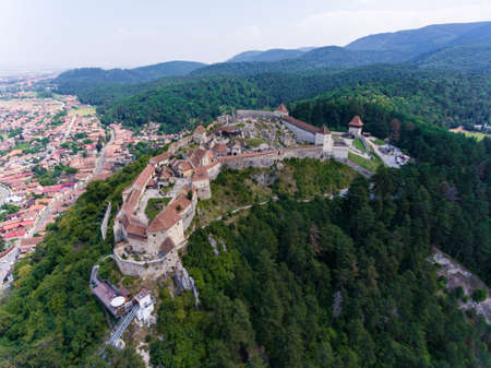 Aerial view of Rasnov Fortress Romaniaのeditorial素材