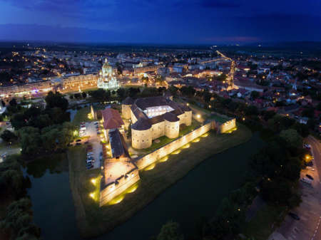 Fagaras Citadel by night aerial photographyのeditorial素材