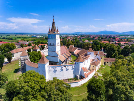Aerial view of Harman Saxon Fortified Church in the village of Harman near Brasov Transylvania Romaniaのeditorial素材