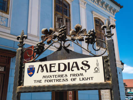 Medias, Romania - June 2017: Medias city symbol in main squareのeditorial素材