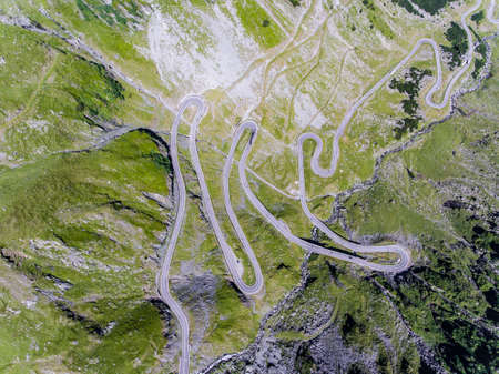 Aerial view of Transfagarasan mountain road in Romaniaの写真素材