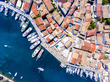 Gaios, capital city of Paxos Island near Corfu, aerial view. Important tourist attraction in the Ionian islands, Greece.の写真素材