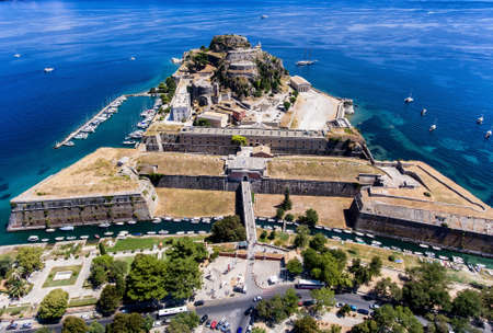 The old venetian fortress in Corfu town, the capital of Kerkyra Island, Greece. Aerial photography. Important tourist attraction.のeditorial素材