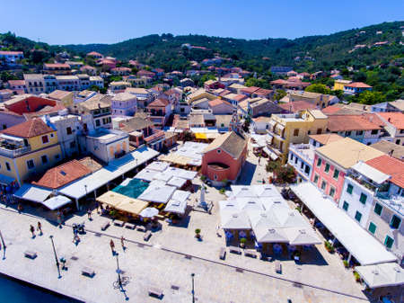 Gaios, capital city of Paxos Island near Corfu, aerial view. Important tourist attraction in the Ionian islands, Greece.のeditorial素材