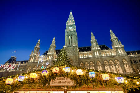VIENNA, AUSTRIA - 6 DECEMBER 2016: The traditional Christmas Market in fornt of the City Hall (Rathaus), Austria,Viennaのeditorial素材