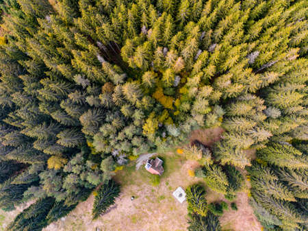 Church in the forest. Aerial Viewの写真素材