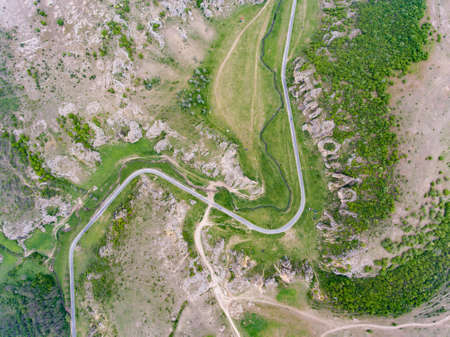 Aerial view of Dobrogea Gorges near Delta Dunari and Constanta Romaniaの写真素材