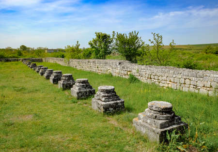 The ruins of Adamclisi Roman Fort in Dobrogea Romaniaの写真素材