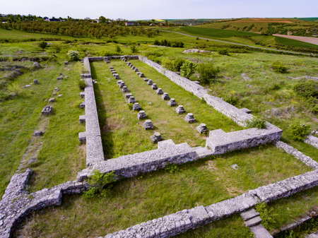 Adamclisi old Roman Fortress in Dobrogea Romania aerial viewの写真素材