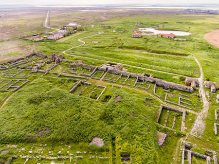 Histria old fortress in Dobrogea Romania near the Black Sea. Aerial viewの写真素材