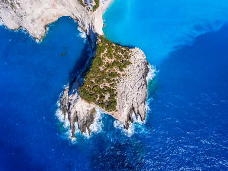 Porto Katsiki Beach Lefkada as seen from above aerial view photographyの写真素材