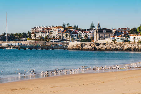 Cascais Panorama with the beach and promenade in Cascais, Portugalの写真素材
