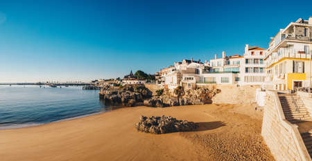 Cascais / Cascais panorama beach in Cascais Lisbon district, Portugal at sunriseの写真素材