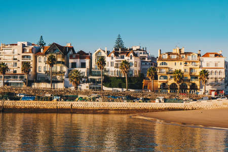 Cascais promenade sea view at sunrise in the morning. Cascais travel destination in Lisbon district, Portugalの写真素材