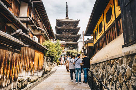 Kyoto, Japan, October 2017: Kyoto city streets in  Higashiyama District of Kyoto, Japan. Yasaka Pagoda and Sannen Zaka Streetのeditorial素材