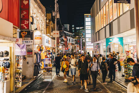 Tokyo, Japan, September 2017: Tokyo Takeshita shopping Street. Famous modern shopping district in the capital of Japanのeditorial素材