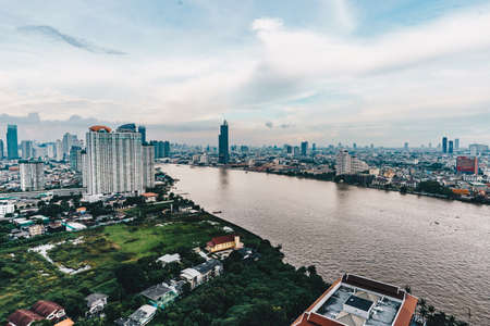 Bangkok cityscape skyline panorama as seen from above aerial view photography in Bangkok, Thailandのeditorial素材