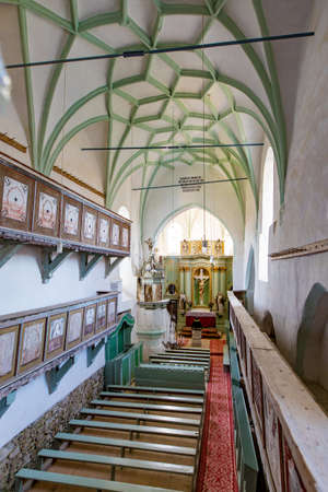 Bunesti, Romania, August 2017: Bunesti Fortified Church interior in the Saxon Village Bunesti Transylvania Romaniaのeditorial素材