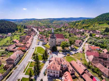 Saschiz saxon village in Transylvania, Romaniaの写真素材