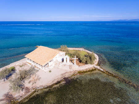 Agios Nikolaos church and island tourist attraction in Lefkada Greeceの写真素材