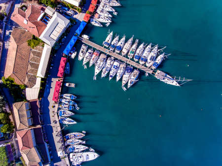 Yachts ancored at Sivota Bay Lefkada Greece islandの写真素材