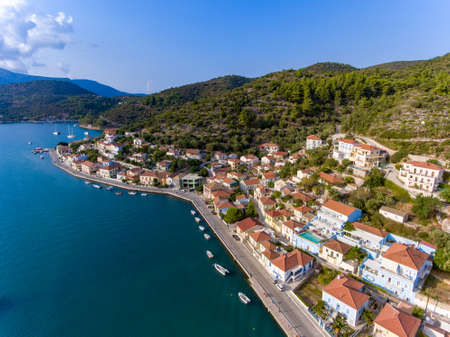 Vathy Ithaca Greece birds aerial view (Ithaka or Ithaki)の写真素材