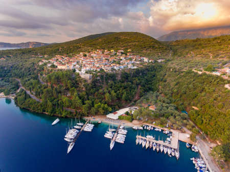 Meganisi Spartochori Village panorama on the Meganissi Island Greeceの写真素材