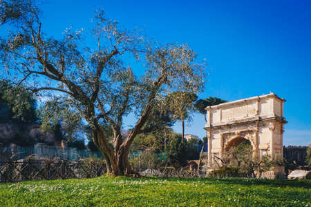 Titus Arch on Via Sacra Roman Road in Rome, Italyのeditorial素材