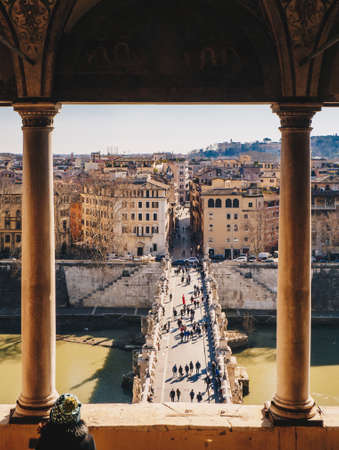 Sant Angelo Bridge and Rome old city view from Sant Angelo Castle, Italyのeditorial素材
