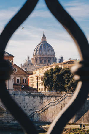 Basilica St. Peter in Vatican as seen from Sant' Angelo Bridge in Rome, Italy. Focus on the Basilicaのeditorial素材