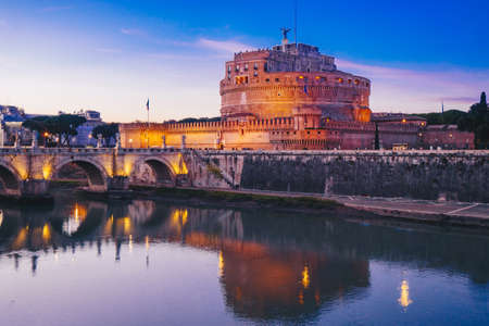 Night view of Sant' Angelo Castle in Rome, Italyのeditorial素材
