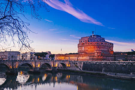 Saint Angelo Castle by night, Rome, Italyのeditorial素材